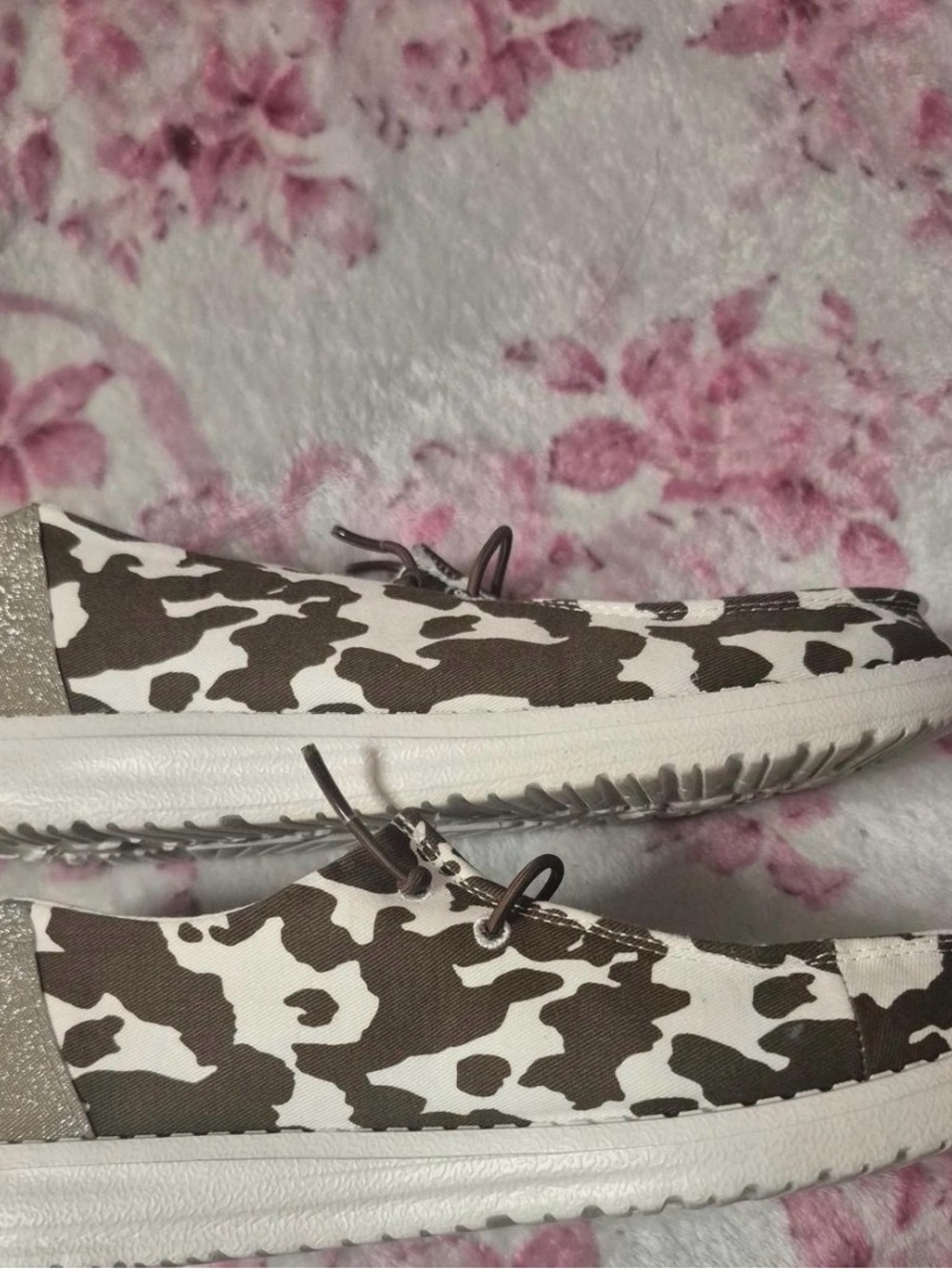 Hey Dude Brown and White Cow Print Kids Shoes